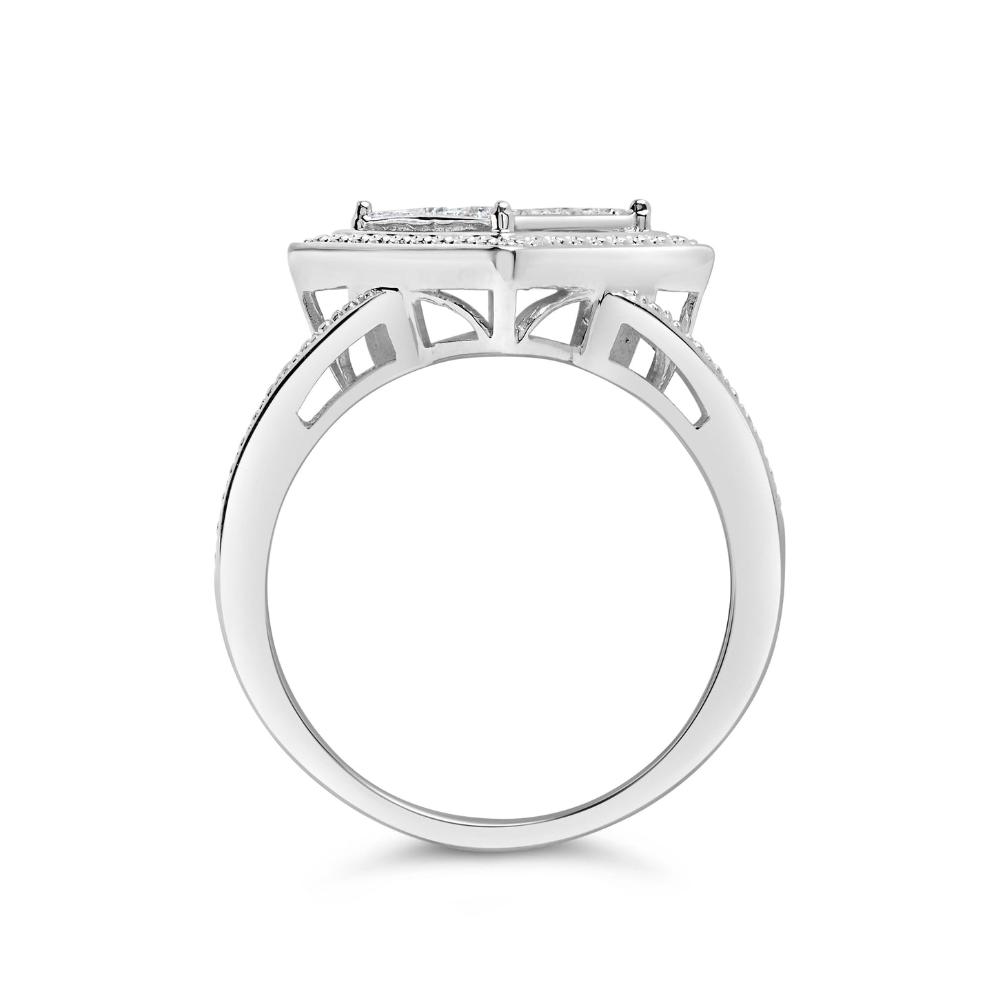 Anillo Halo de Diamante Corte Princesa de Plata Esterlina .925 - Tamaño 7