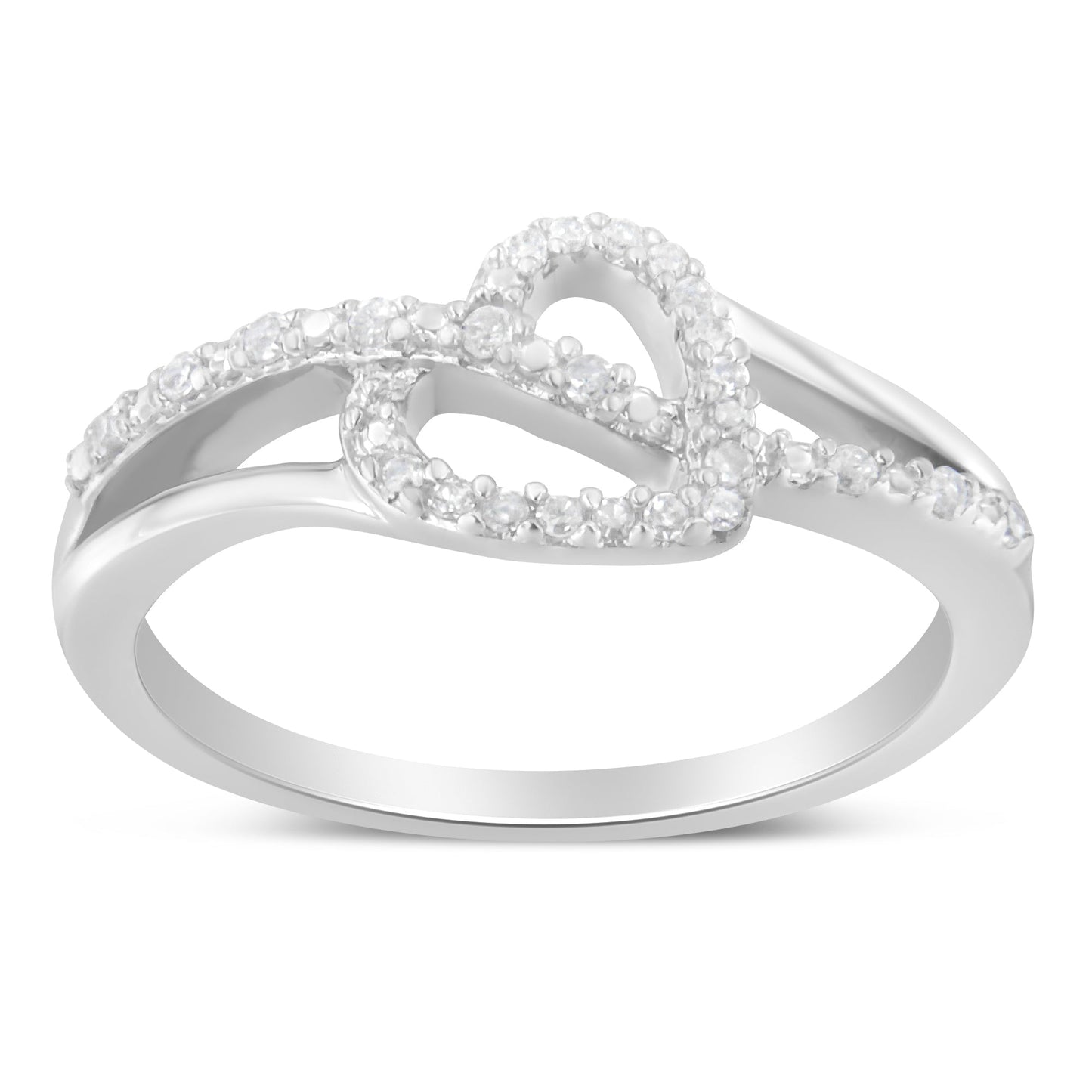 .925 Sterling Silver Diamond Open Heart Leaf Bypass Ring - Size 6
