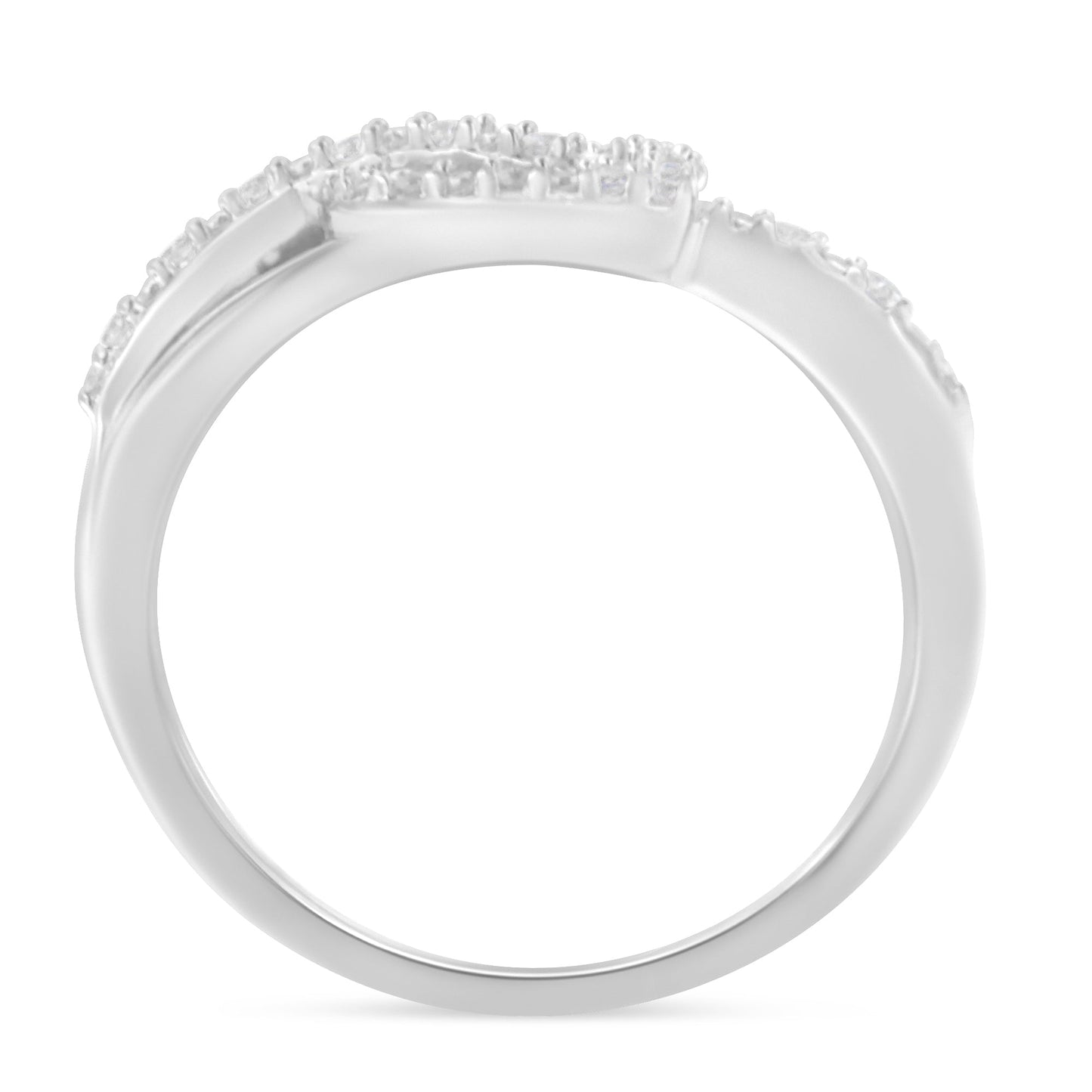 .925 Sterling Silver Diamond Open Heart Leaf Bypass Ring - Size 6