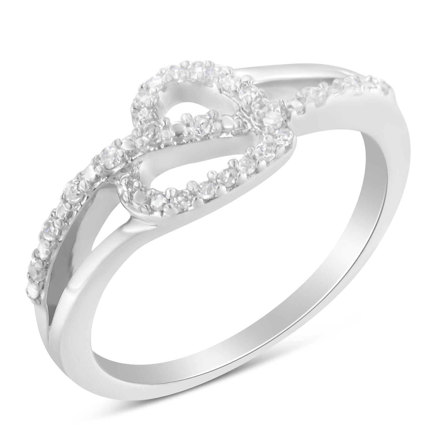 .925 Sterling Silver Diamond Open Heart Leaf Bypass Ring - Size 6