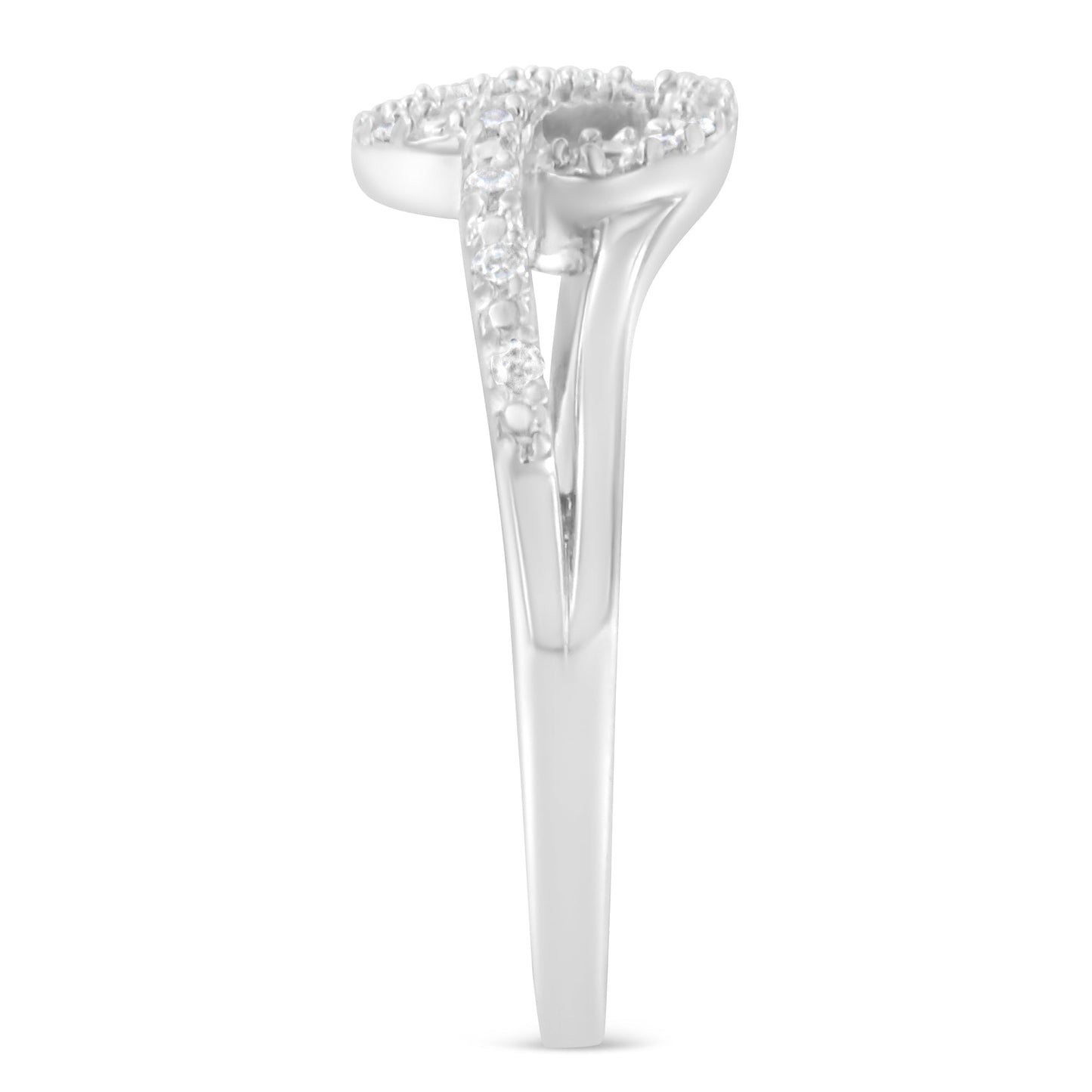 .925 Sterling Silver Diamond Open Heart Leaf Bypass Ring - Size 6