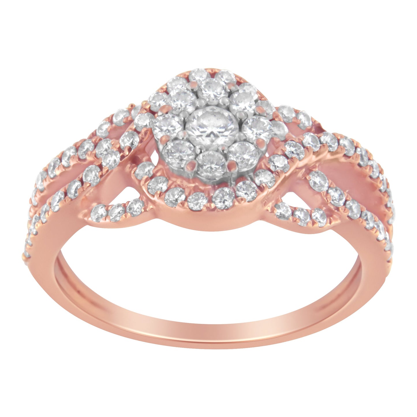 10K Rose Gold Diamond Floral Cluster Cocktail Ring - Size 7