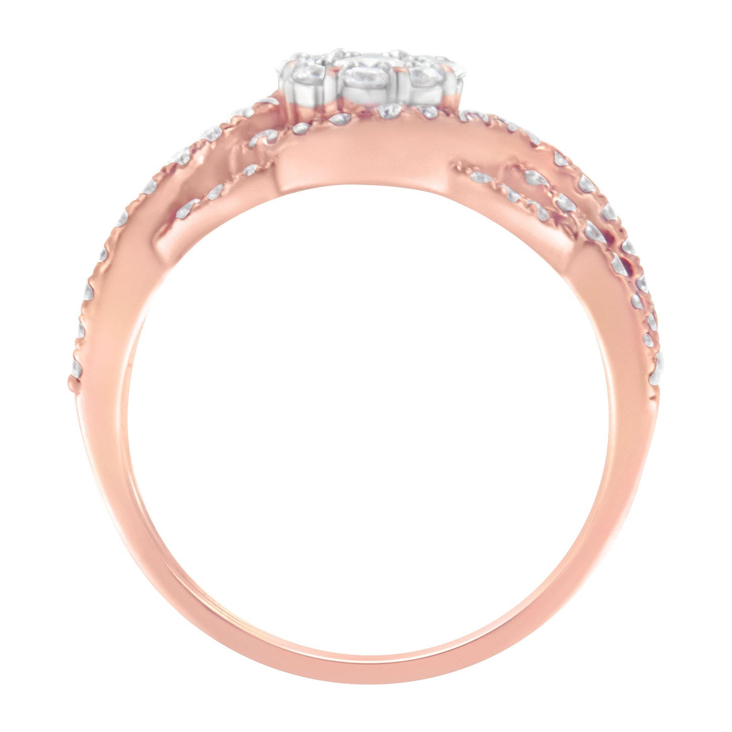 10K Rose Gold Diamond Floral Cluster Cocktail Ring - Size 7