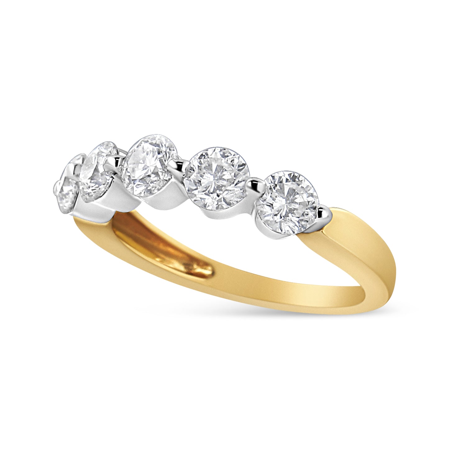 Anillo de Compromiso de 14K en Oro Blanco y Amarillo con 1.5 Cttw de Diamantes en 5 Piedras - Talla