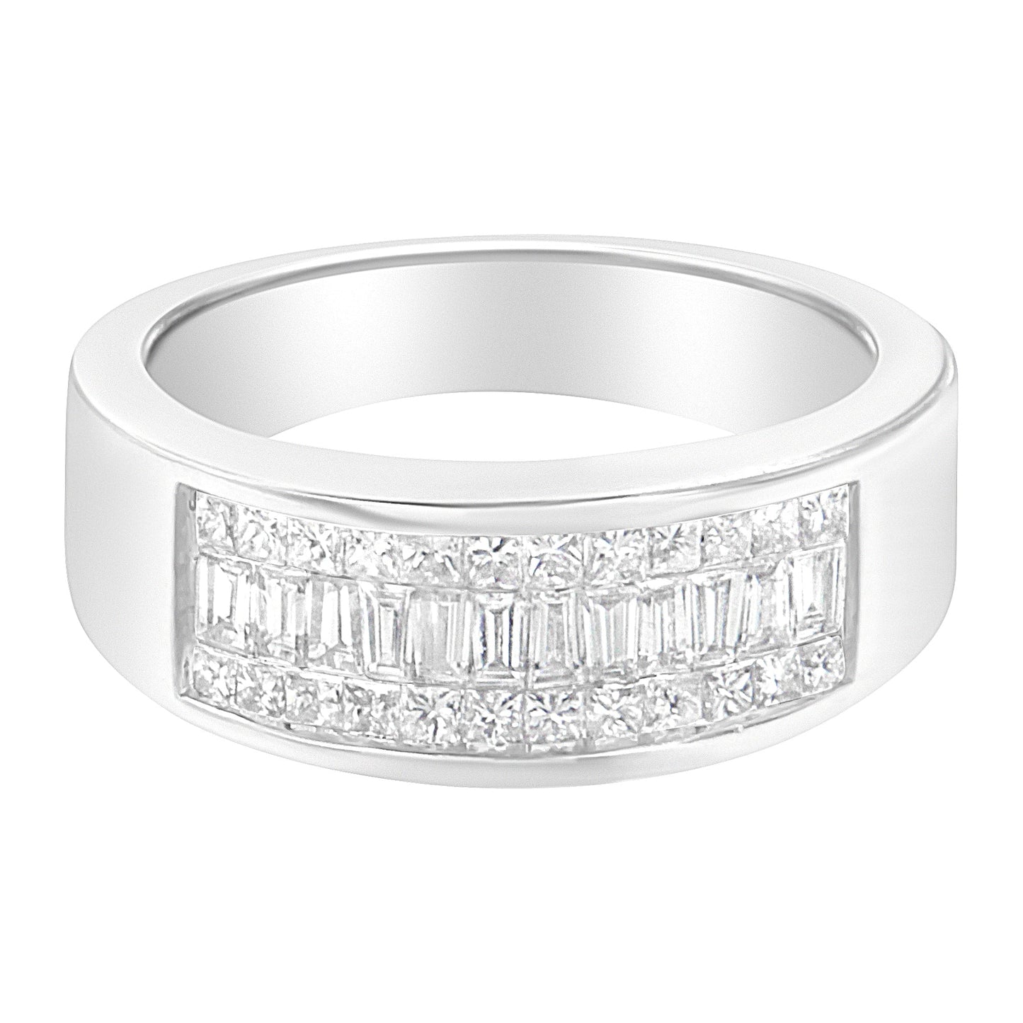 Bague de fiançailles en diamant princesse et baguette en or blanc 14K - Taille 6