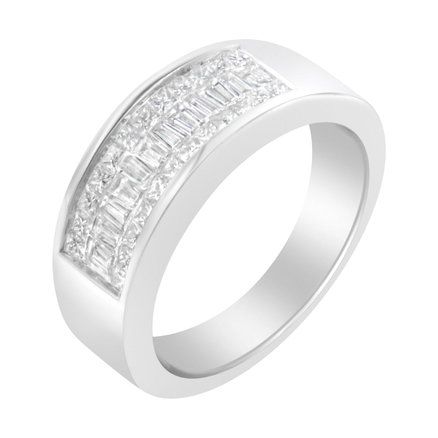 Bague de fiançailles en diamant princesse et baguette en or blanc 14K - Taille 6