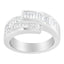 Anillo de Bypass de Diamantes Engastados en Canal de Oro Blanco de 14K - Talla 6.5