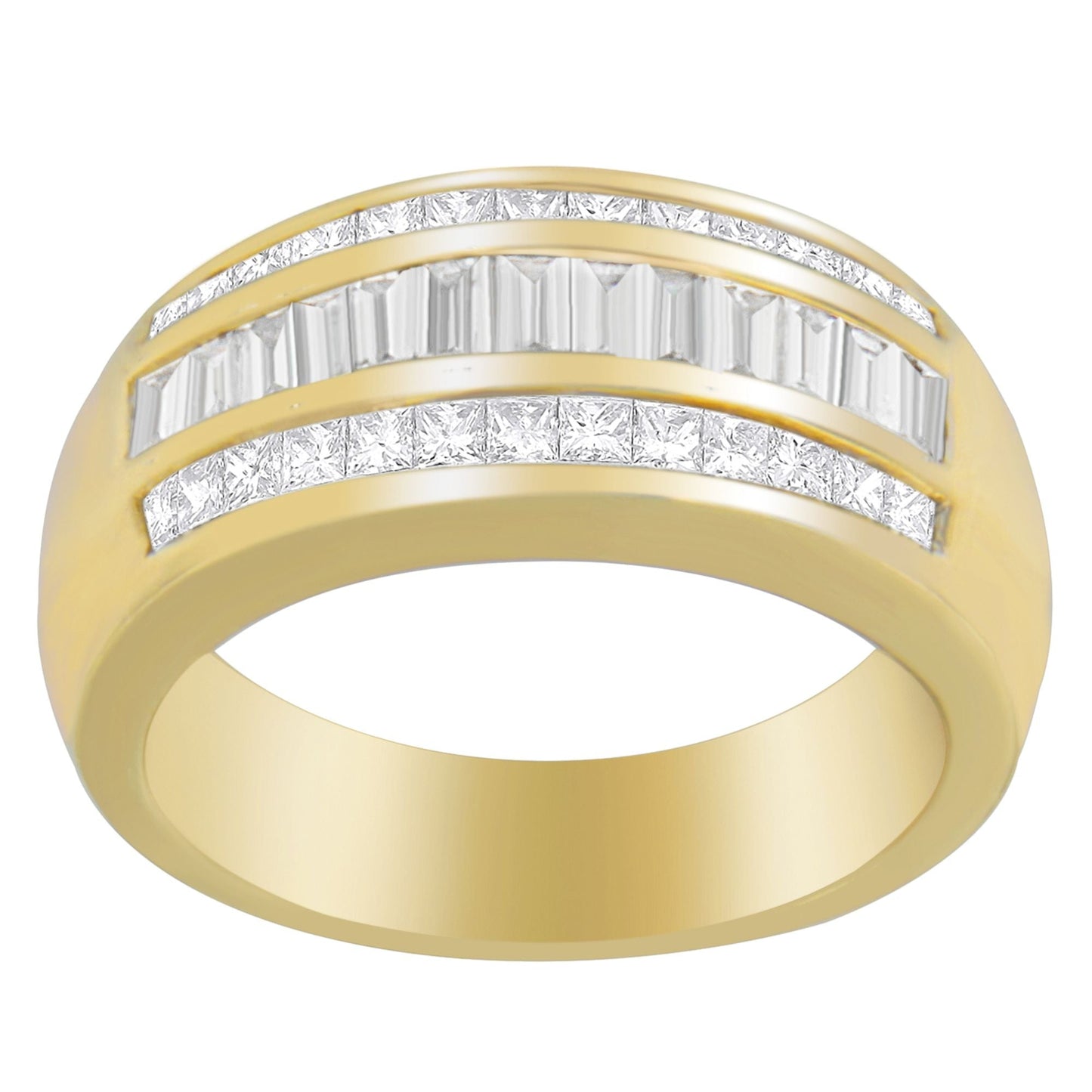 Bague en diamant princesse et baguette en or jaune 14K 1ct. TDW
