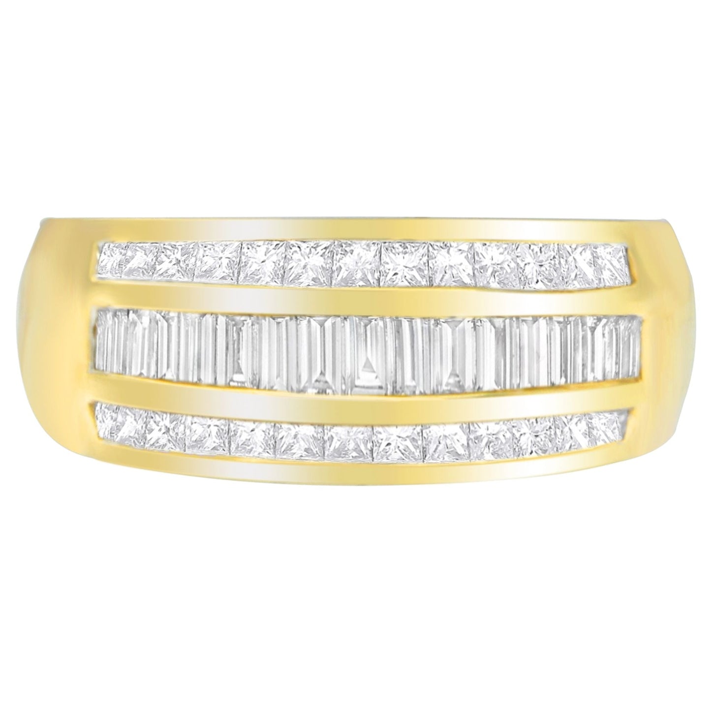 Bague en diamant princesse et baguette en or jaune 14K 1ct. TDW
