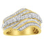 10K Yellow Gold Diamond Multi-Row Wave Bypass Ring - Size 7