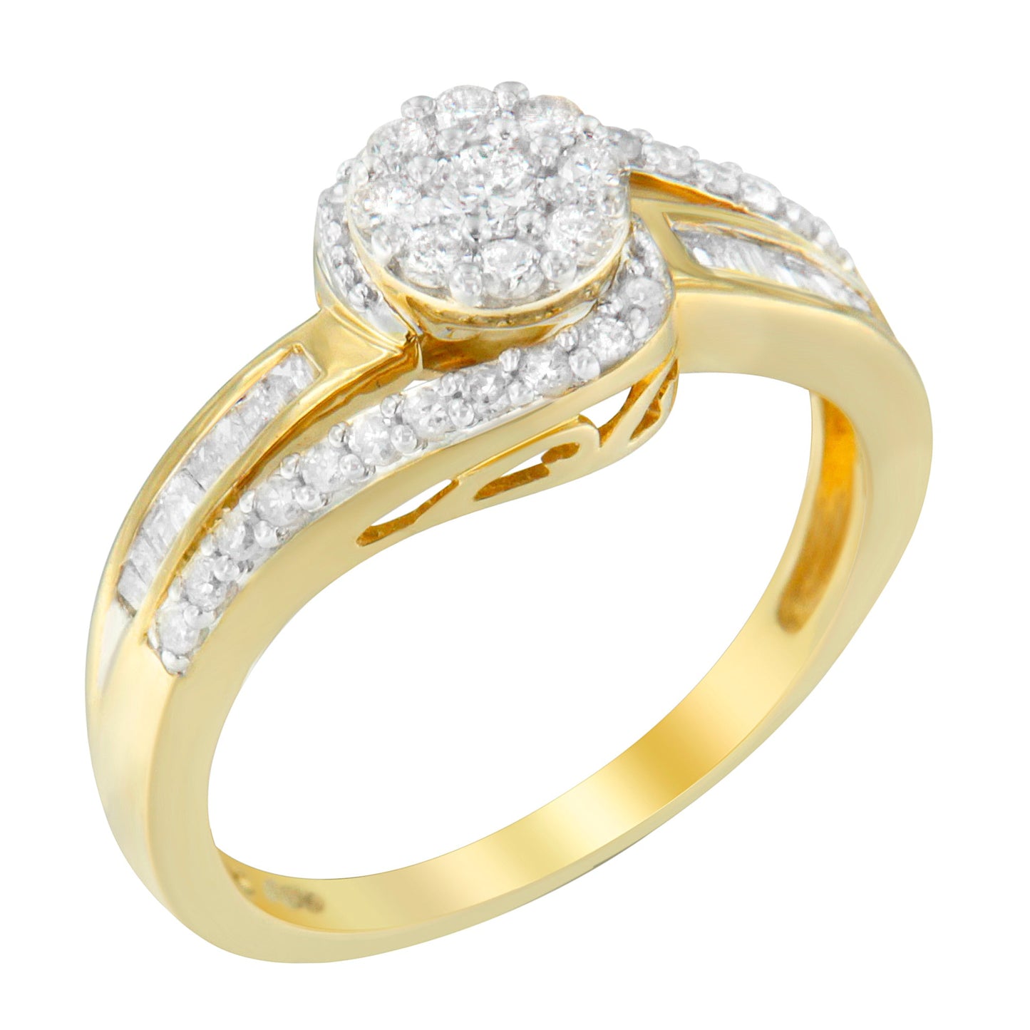 10K Yellow Gold Diamond Cluster Engagement Ring - Size 6