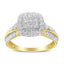 10K Yellow Gold 1.0 Cttw Diamond Composite Cushion Halo Engagement Ring