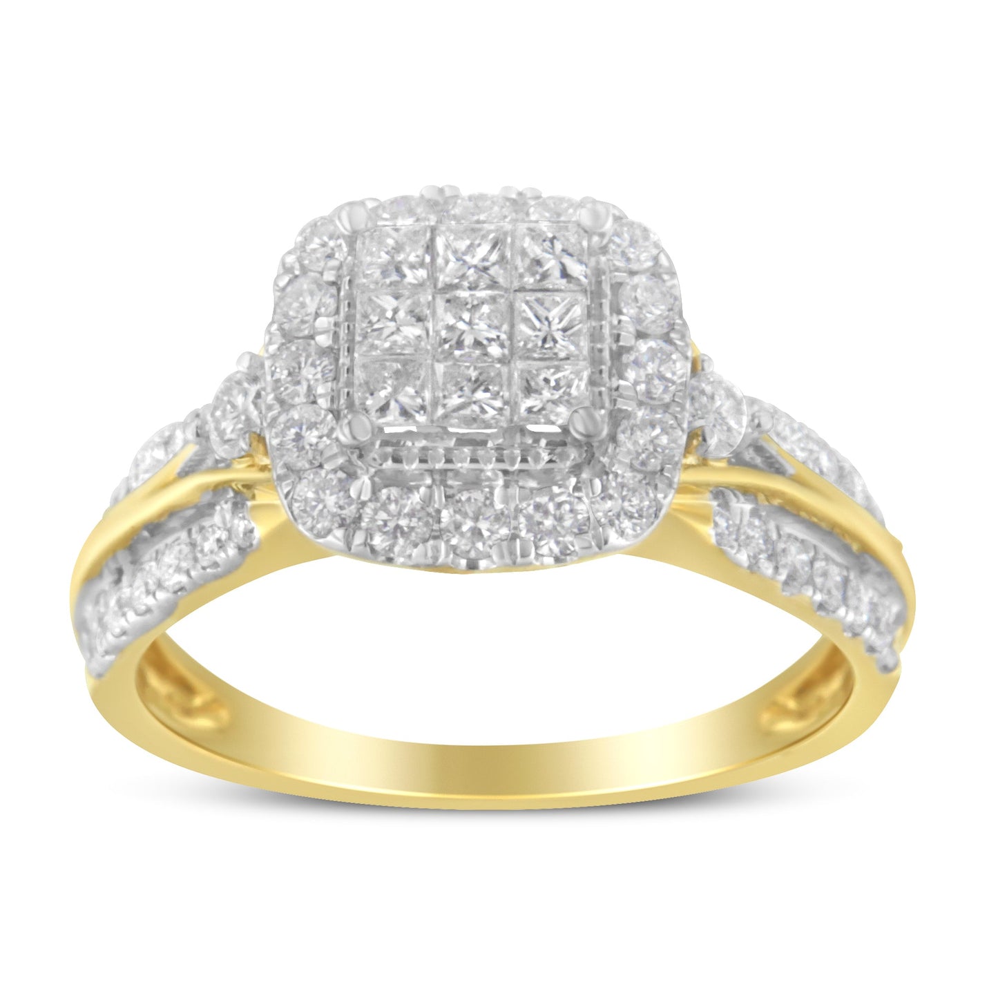 10K Yellow Gold 1.0 Cttw Diamond Composite Cushion Halo Engagement Ring