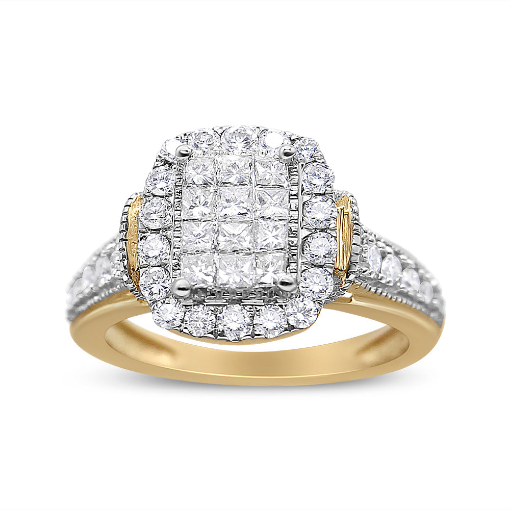 Anillo de Clúster de Diamantes en Oro de 14K con Corte Princesa y Redondo - Talla 7
