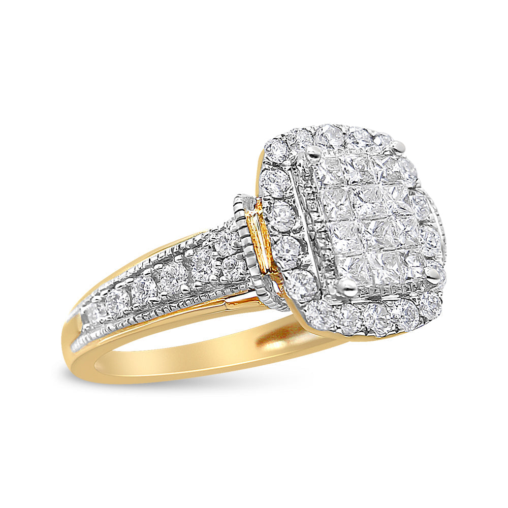 Anillo de Clúster de Diamantes en Oro de 14K con Corte Princesa y Redondo - Talla 7