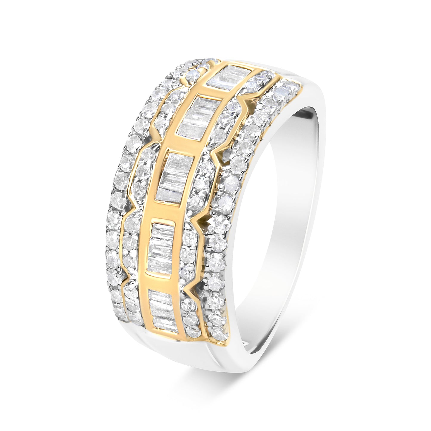 Bague en diamant multi-rang Art Déco en or blanc et jaune 10K - Taille 7