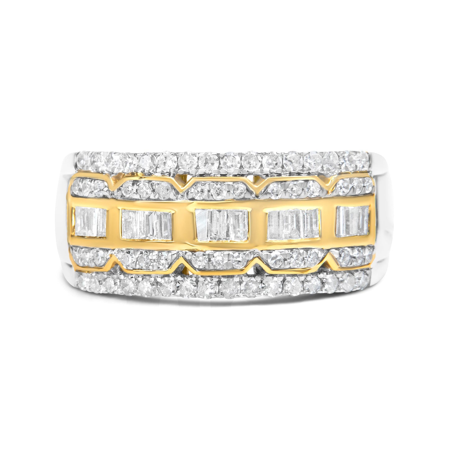 Bague en diamant multi-rang Art Déco en or blanc et jaune 10K - Taille 7