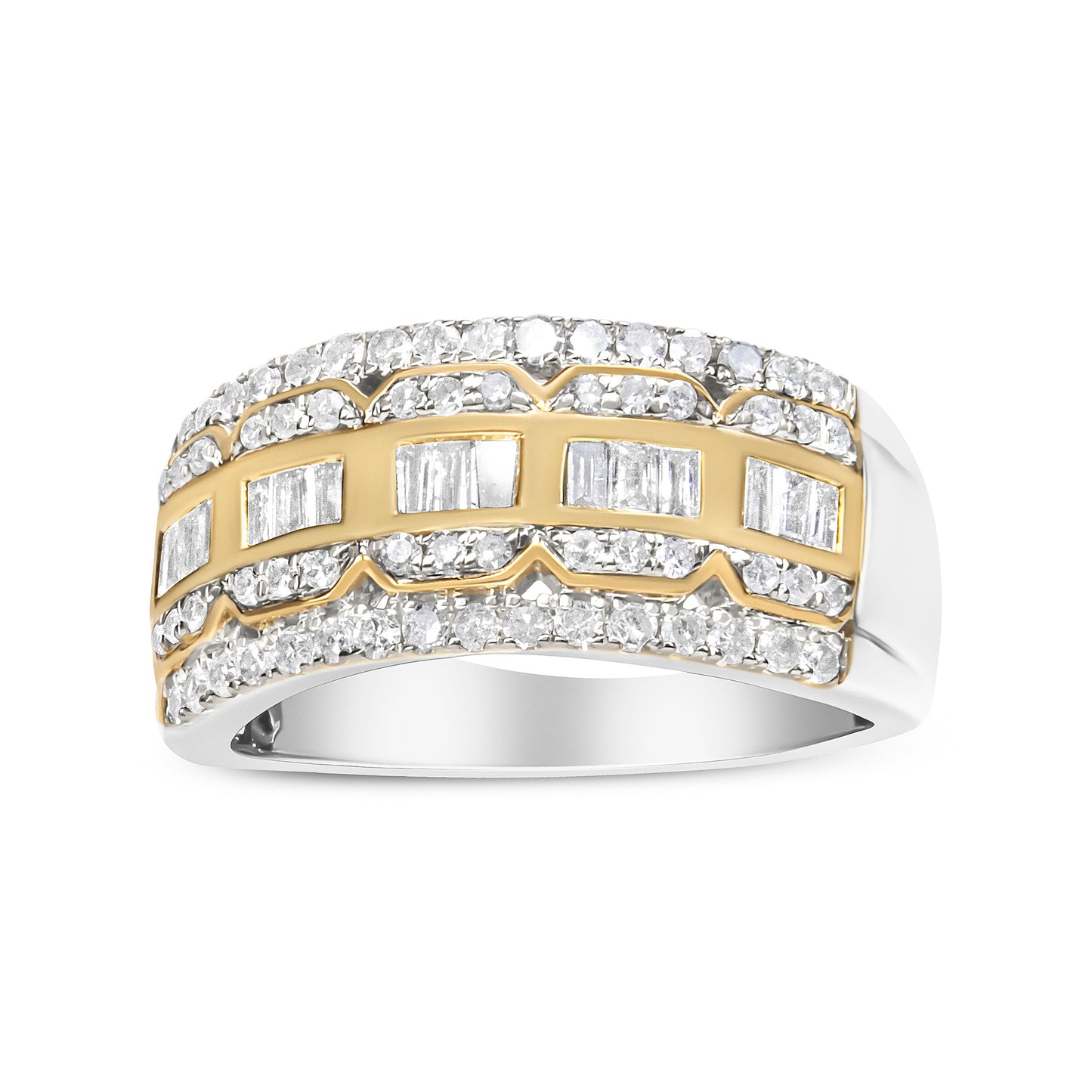 Bague en diamant multi-rang Art Déco en or blanc et jaune 10K - Taille 7