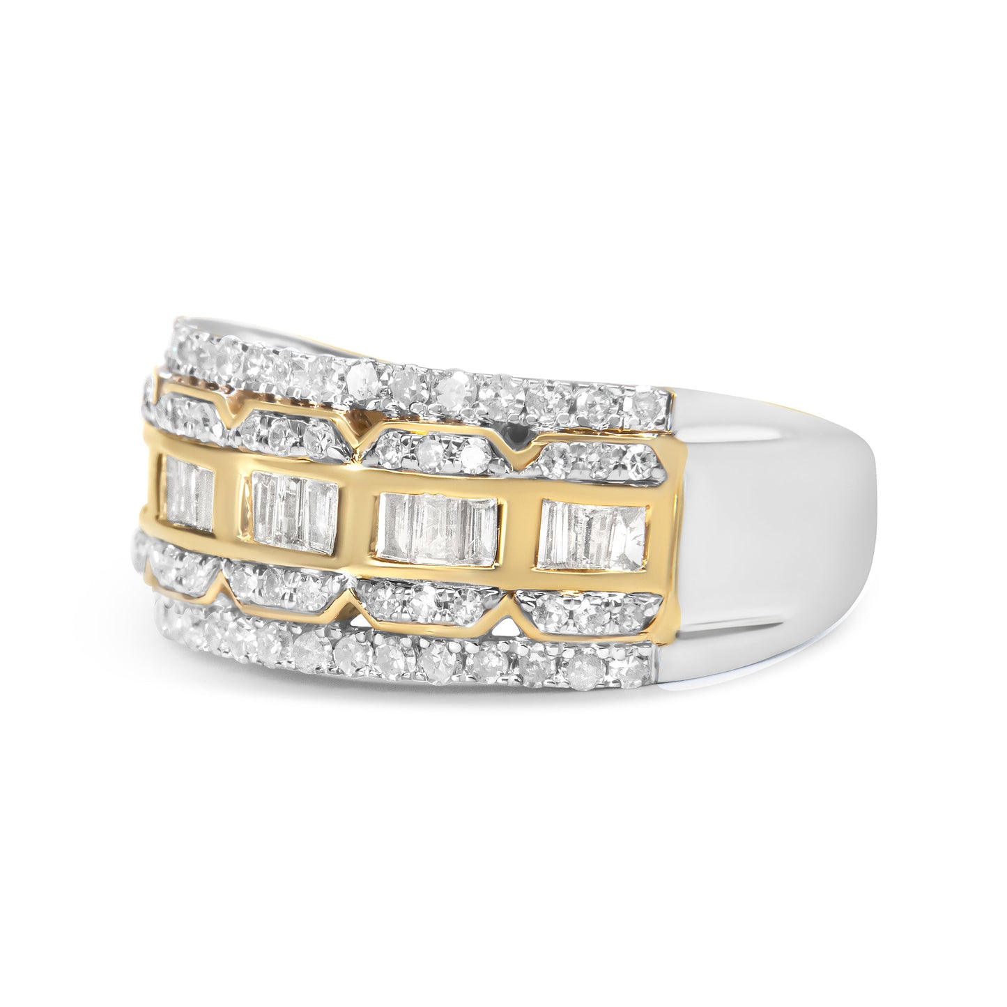 Bague en diamant multi-rang Art Déco en or blanc et jaune 10K - Taille 7