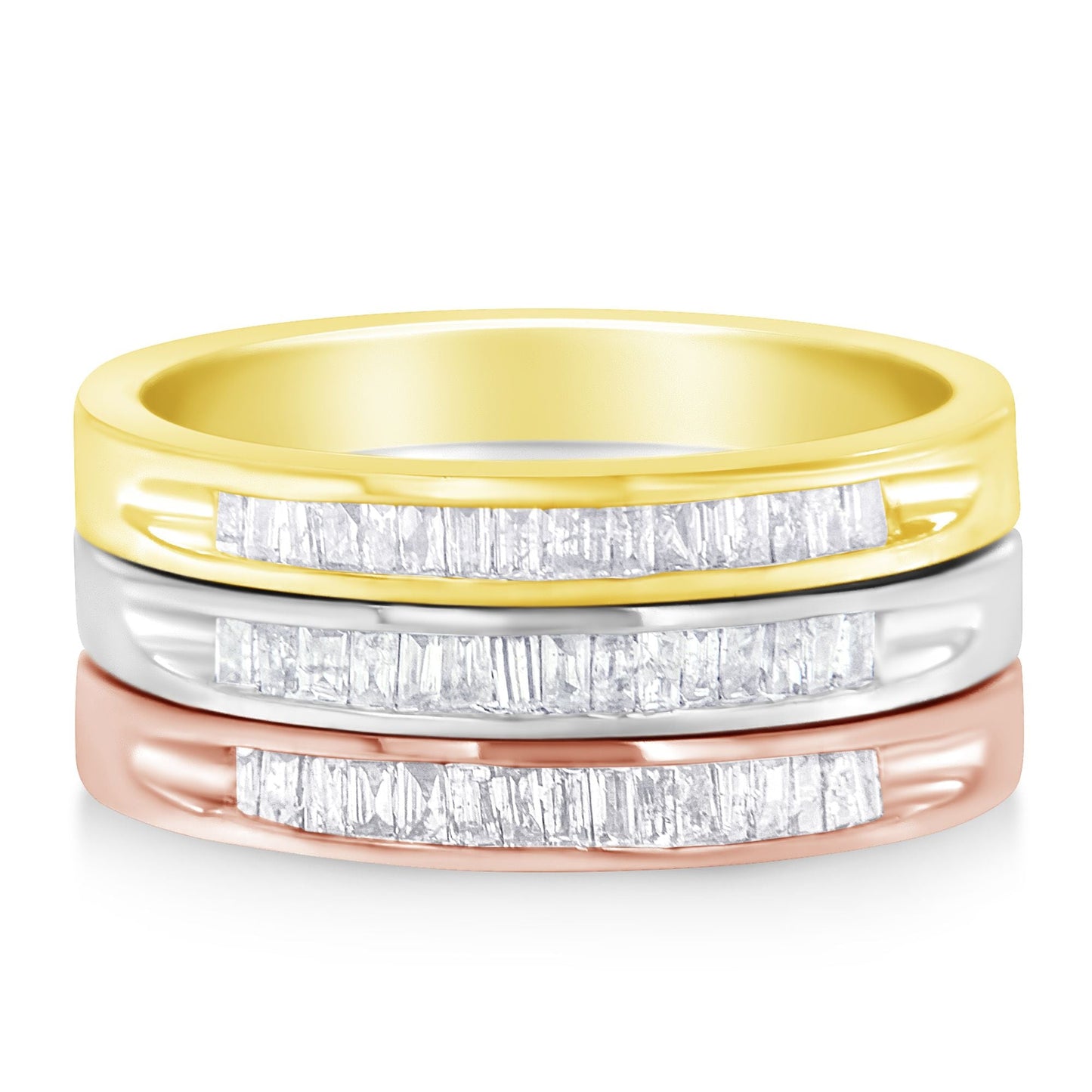 10K Gold Over Sterling Silver Diamond Channel-Set Stackable Band Ring Set