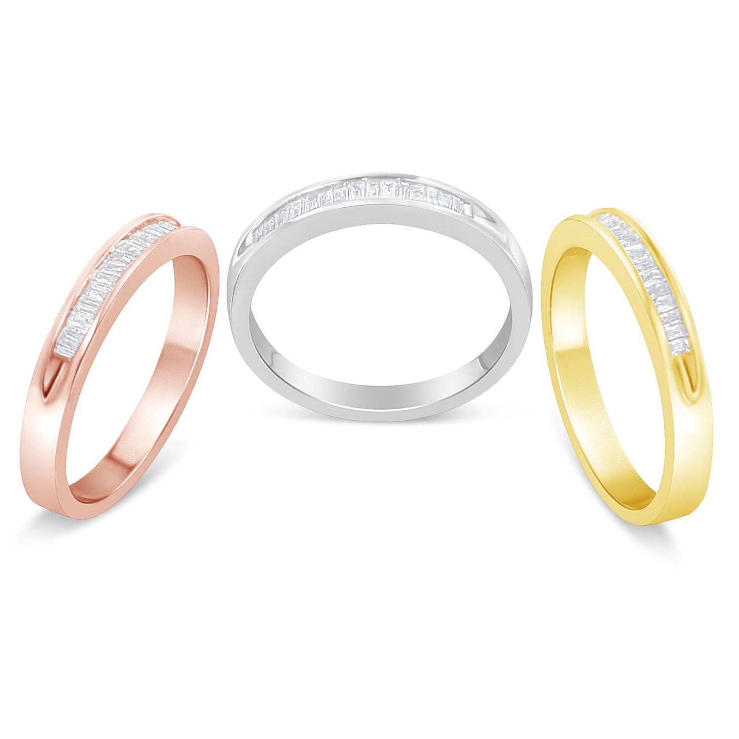 10K Gold Over Sterling Silver Diamond Channel-Set Stackable Band Ring Set