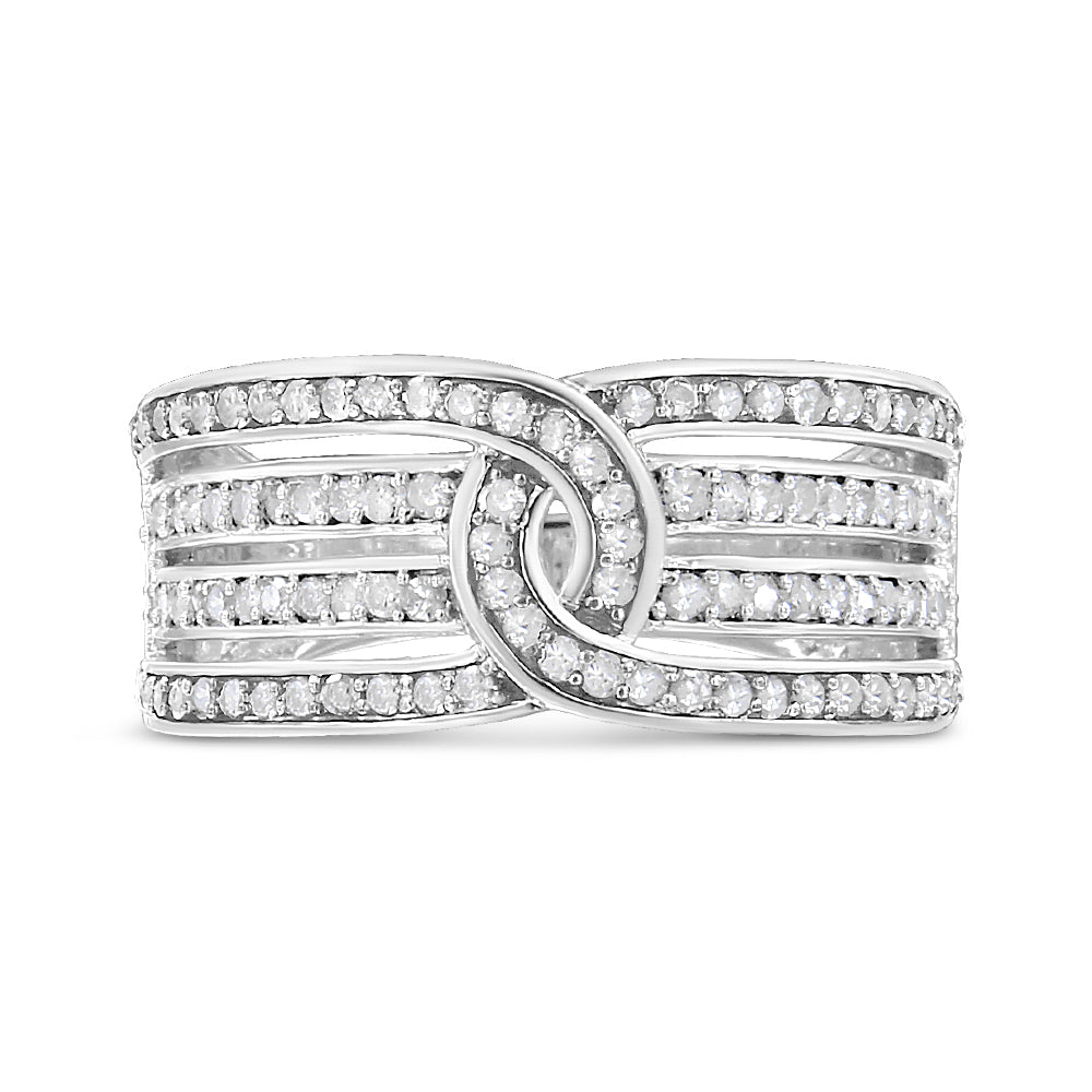 Anillo de banda de bypass de múltiples filas de diamantes de plata esterlina .925 de 1/2 Cttw - Tall