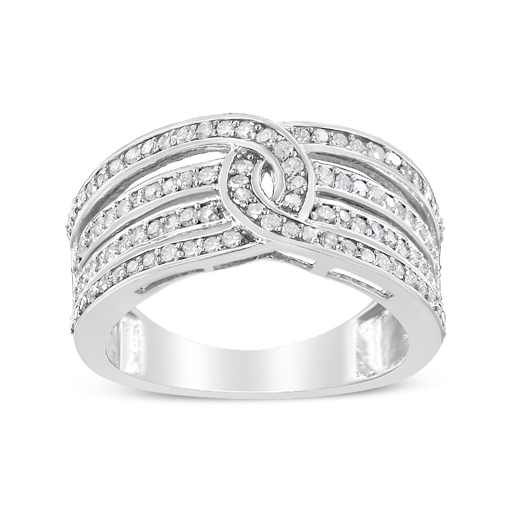 Anillo de banda de bypass de múltiples filas de diamantes de plata esterlina .925 de 1/2 Cttw - Tall