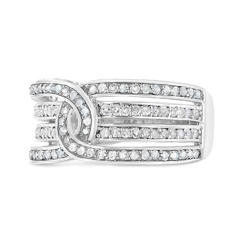 Anillo de banda de bypass de múltiples filas de diamantes de plata esterlina .925 de 1/2 Cttw - Tall