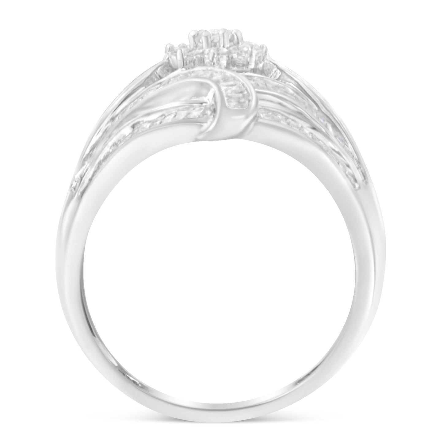 Anillo de cóctel de diamantes en forma de flor y helecho de plata esterlina .925 - Talla 6