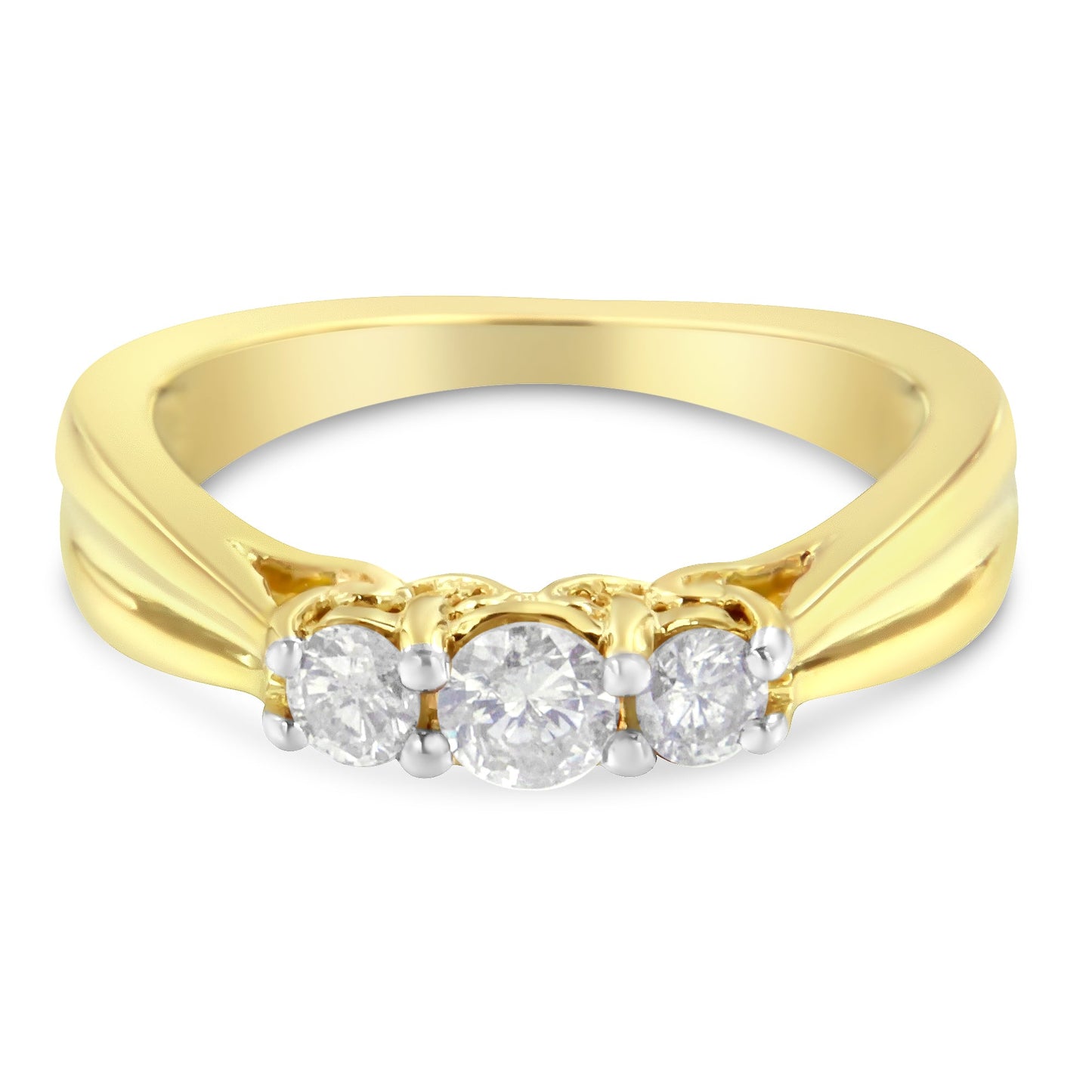 Bague de fiançailles en diamant à trois pierres en or jaune 10K