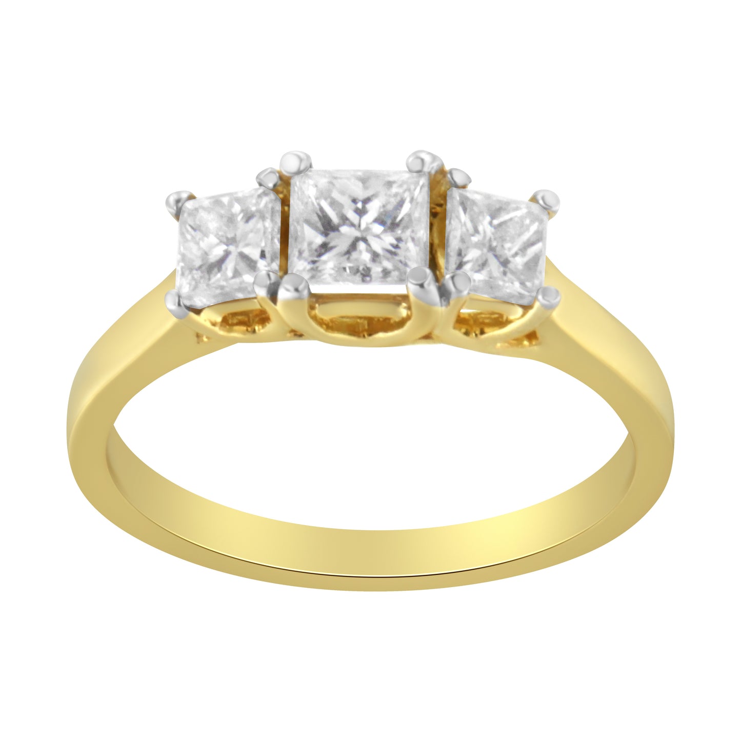 Bague en or jaune 10K avec diamants taille princesse à trois pierres - Taille 6