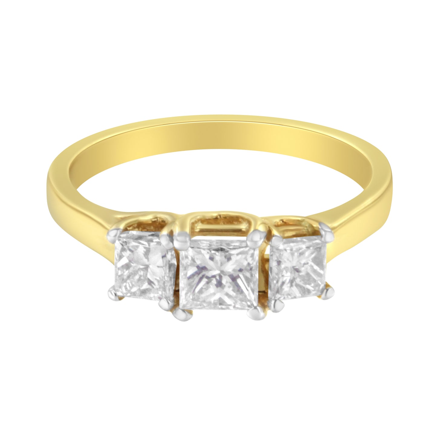Bague en or jaune 10K avec diamants taille princesse à trois pierres - Taille 6