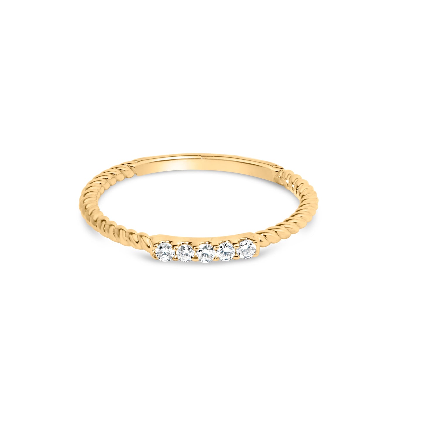 Bague en or jaune 10K avec 5 diamants de 1/10 Cttw et tige tressée