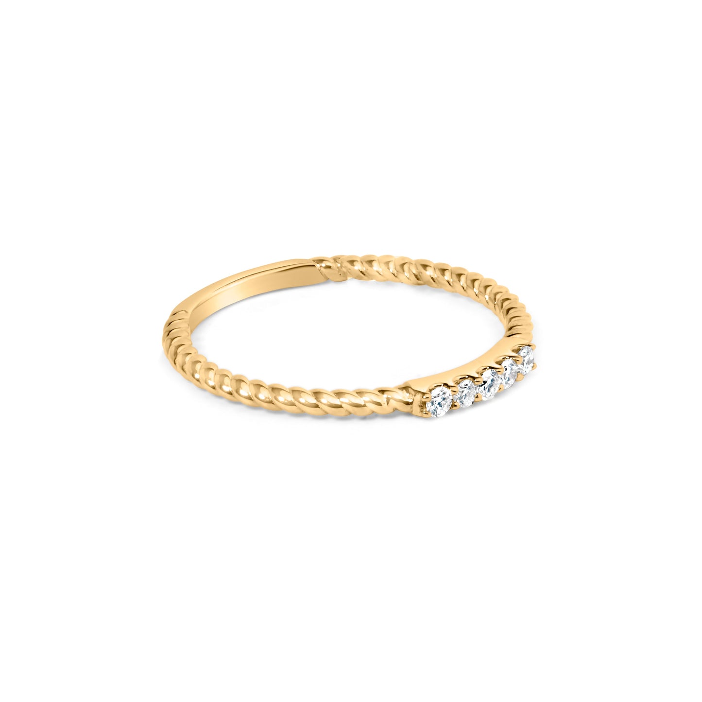 Bague en or jaune 10K avec 5 diamants de 1/10 Cttw et tige tressée