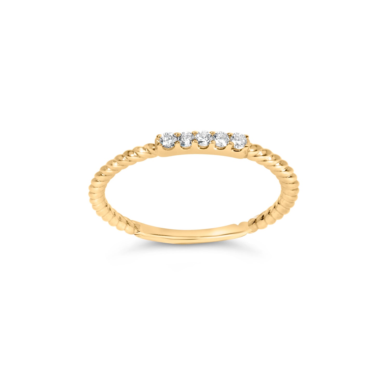 Bague en or jaune 10K avec 5 diamants de 1/10 Cttw et tige tressée