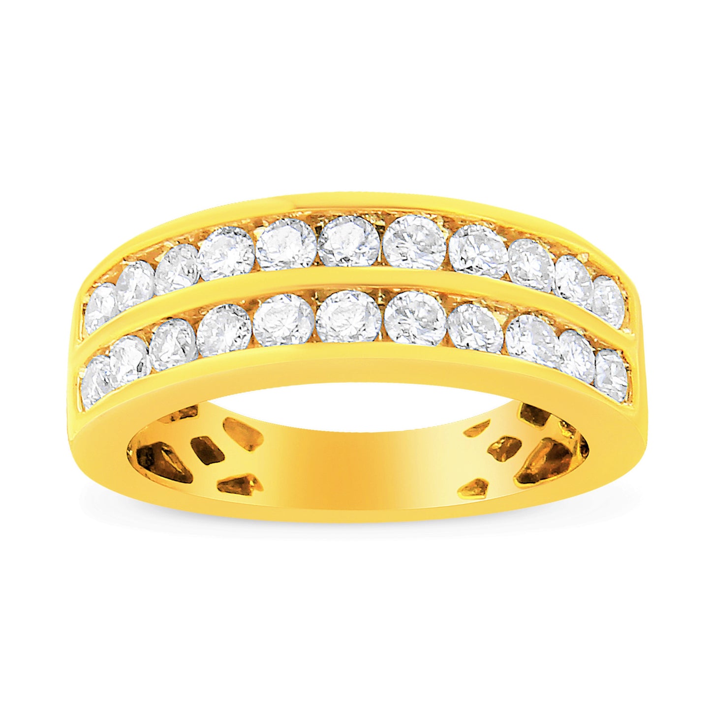 Anillo de banda de diamantes de dos filas de oro amarillo de 10K - Talla 6