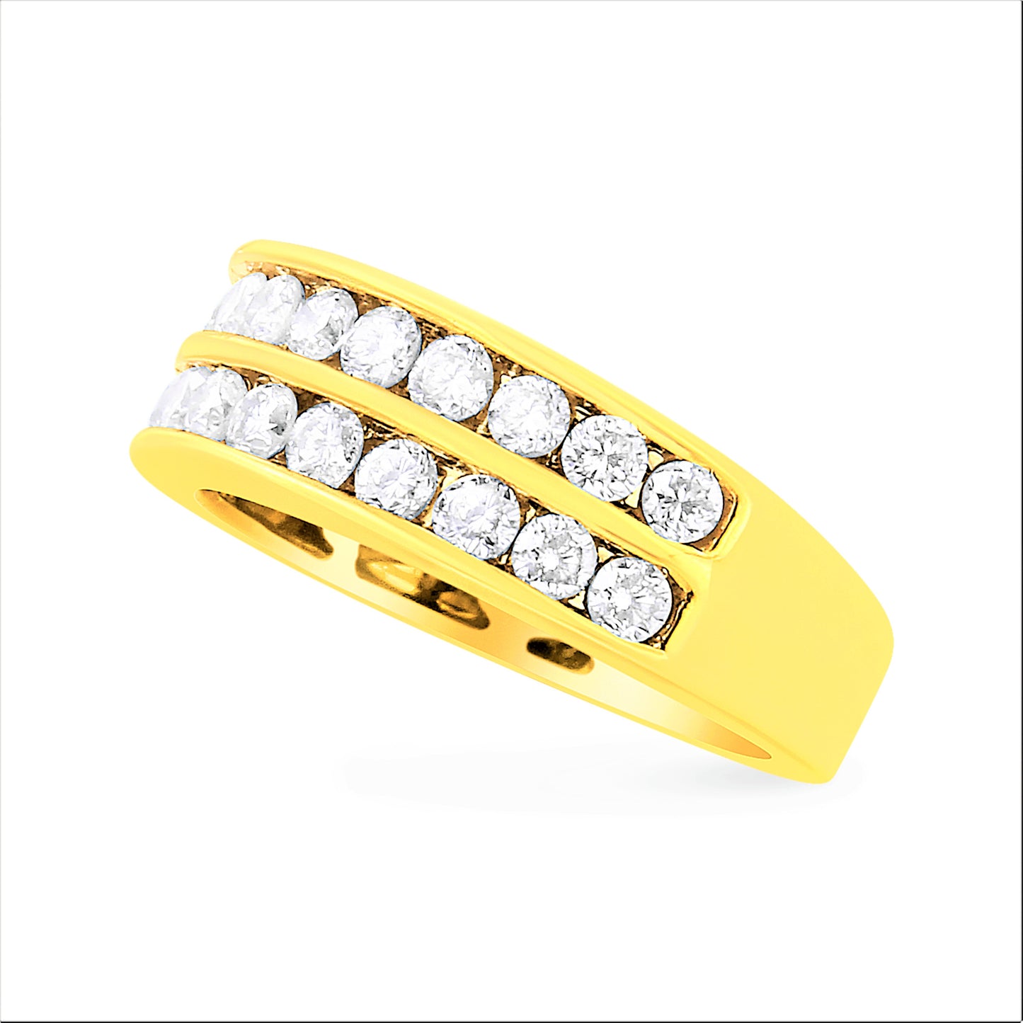 Anillo de banda de diamantes de dos filas de oro amarillo de 10K - Talla 6