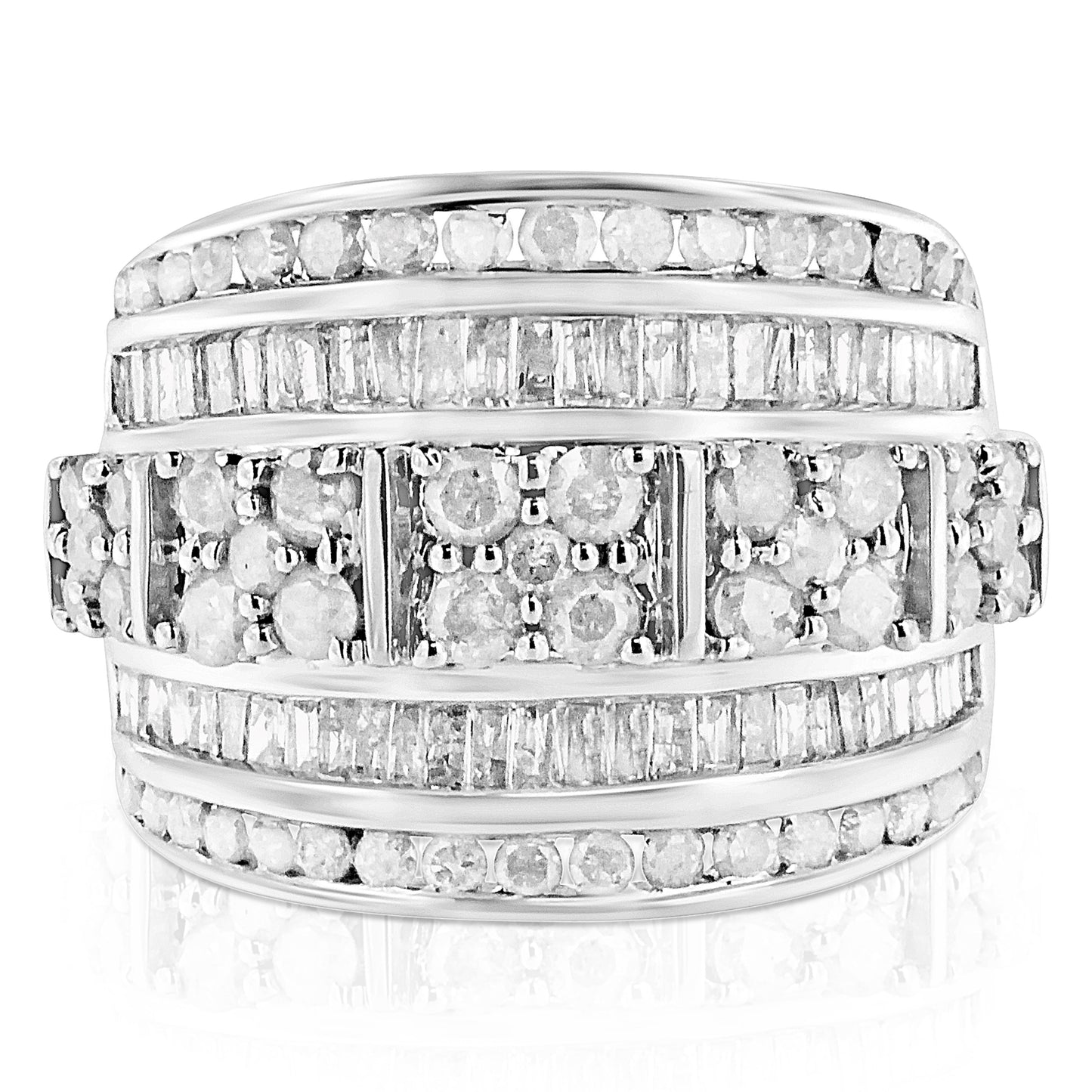 Anillo de cóctel de diamantes de múltiples filas de plata esterlina .925 - Talla 7