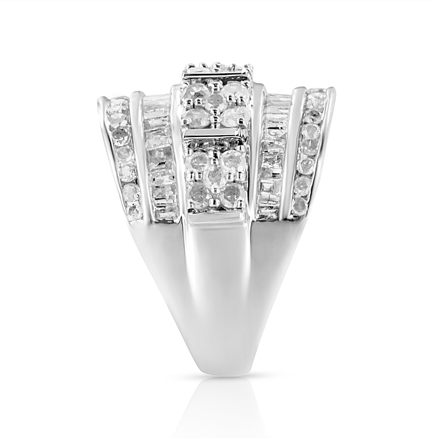 Anillo de cóctel de diamantes de múltiples filas de plata esterlina .925 - Talla 7