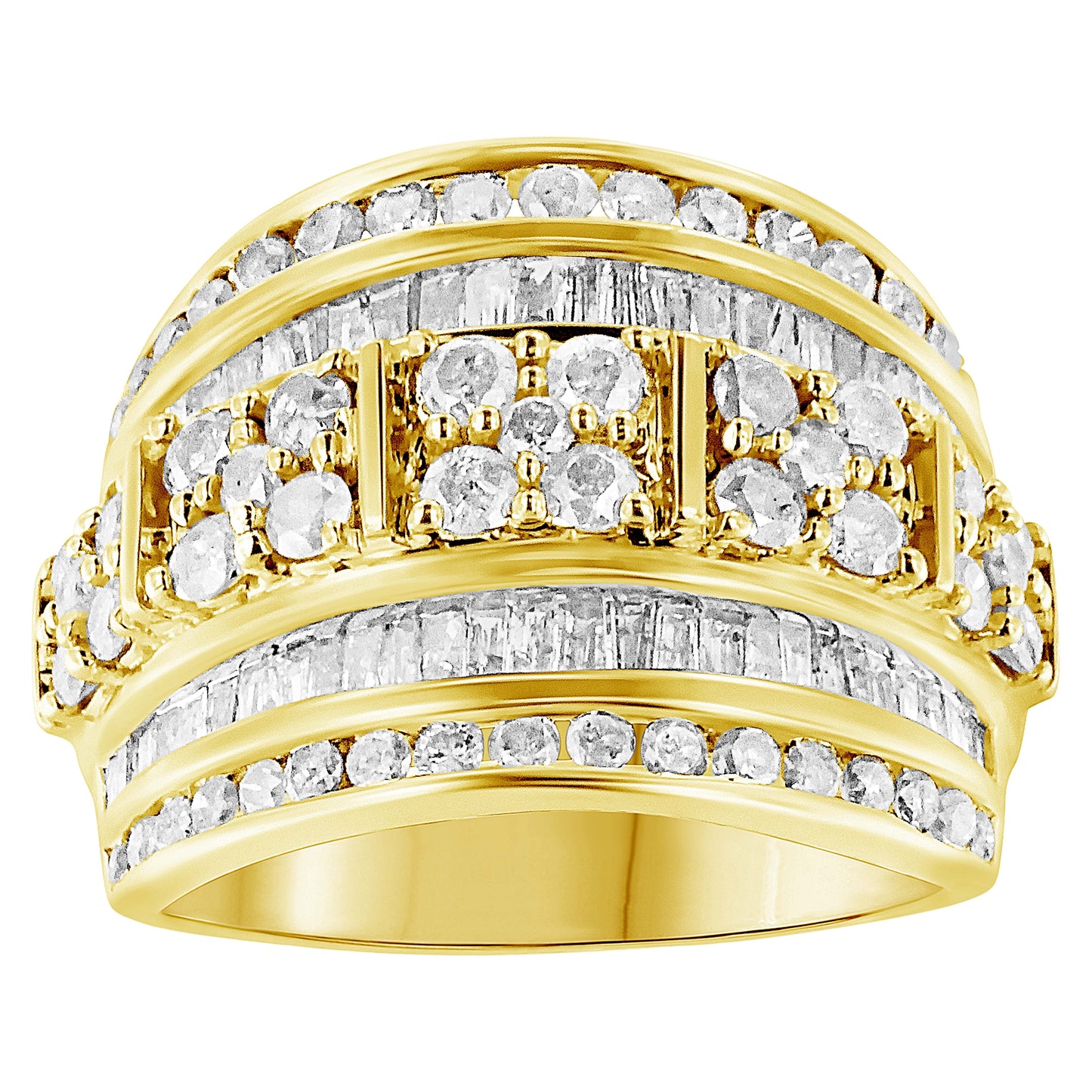 Anillo de cóctel de diamantes de múltiples filas de plata esterlina .925 - Talla 7