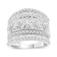 .925 Sterling Silver Multi-Row Diamond Edge Ring Band - Size 7