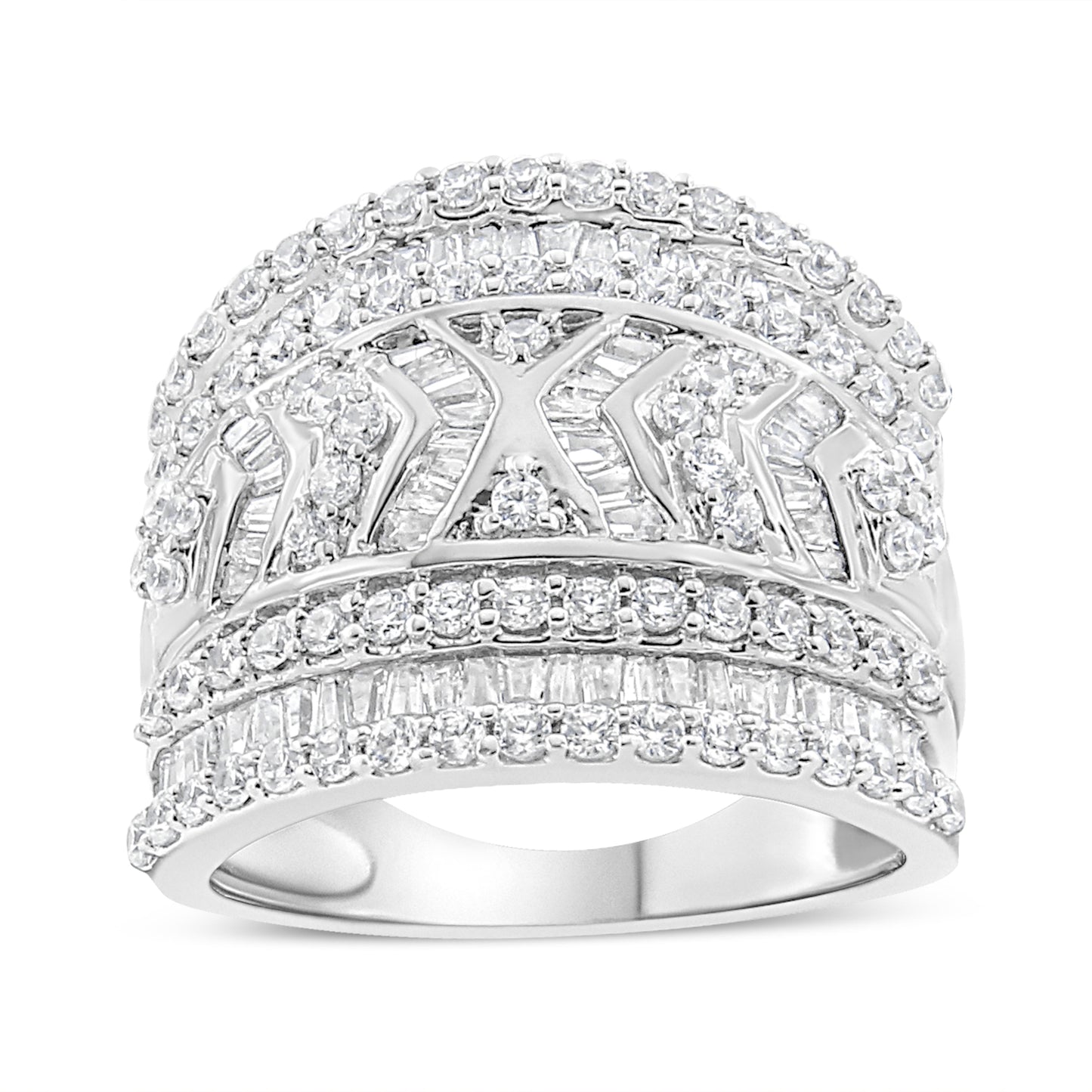 .925 Sterling Silver Multi-Row Diamond Edge Ring Band - Size 7