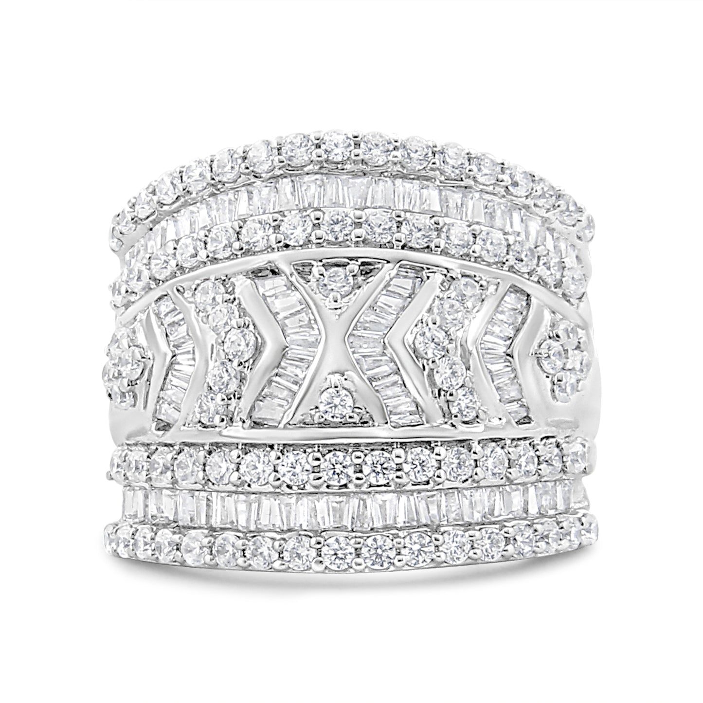 .925 Sterling Silver Multi-Row Diamond Edge Ring Band - Size 7