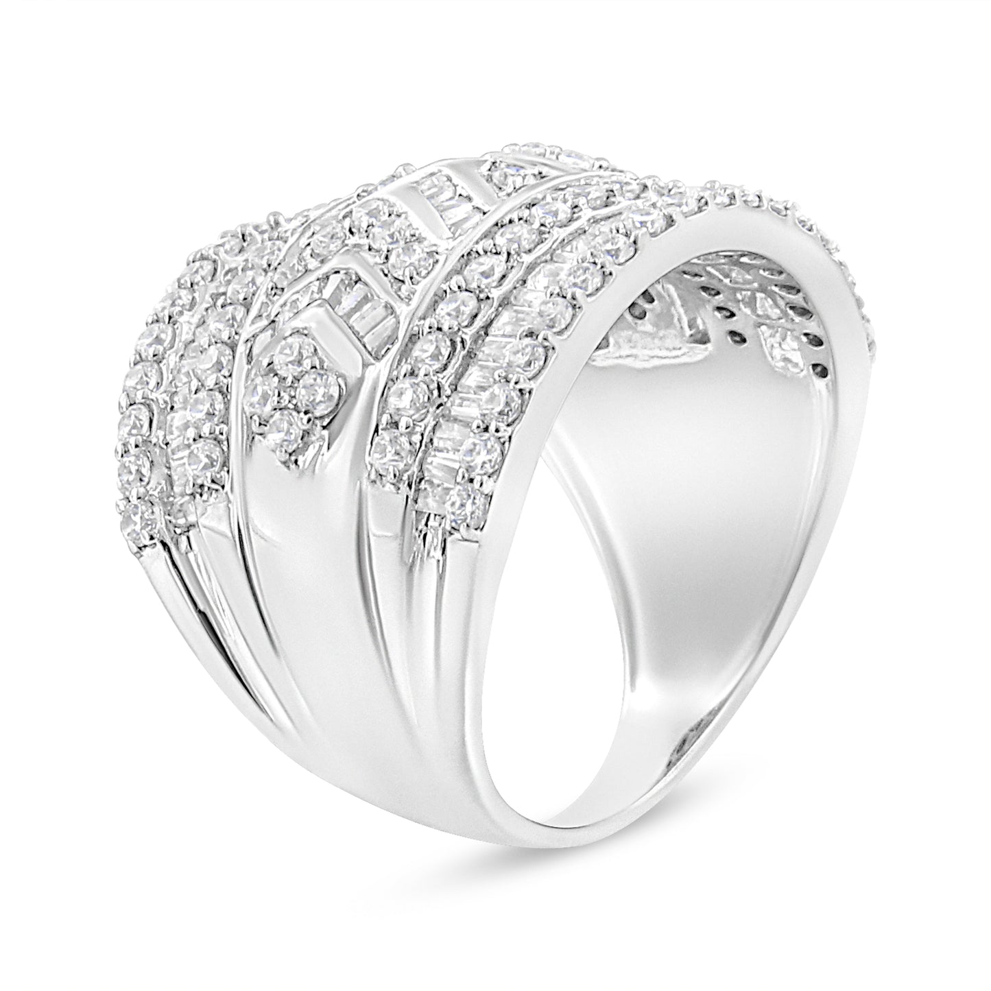 .925 Sterling Silver Multi-Row Diamond Edge Ring Band - Size 7
