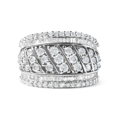 .925 Sterling Silver 2.00 Cttw Diamond Multi Row Cocktail Ring - Size 7