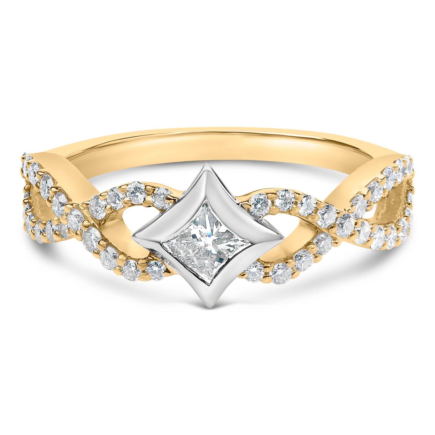 Anillo de Compromiso de Diamante en Forma de Cometa y Twist de Dos Tonos de 10K