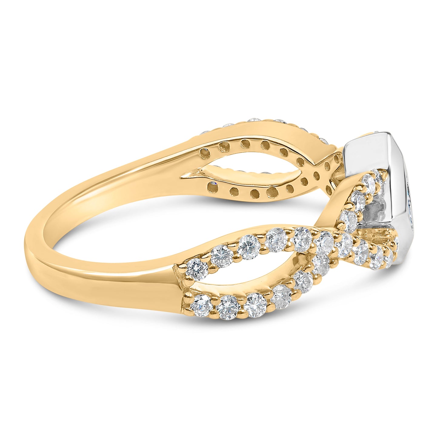 Anillo de Compromiso de Diamante en Forma de Cometa y Twist de Dos Tonos de 10K