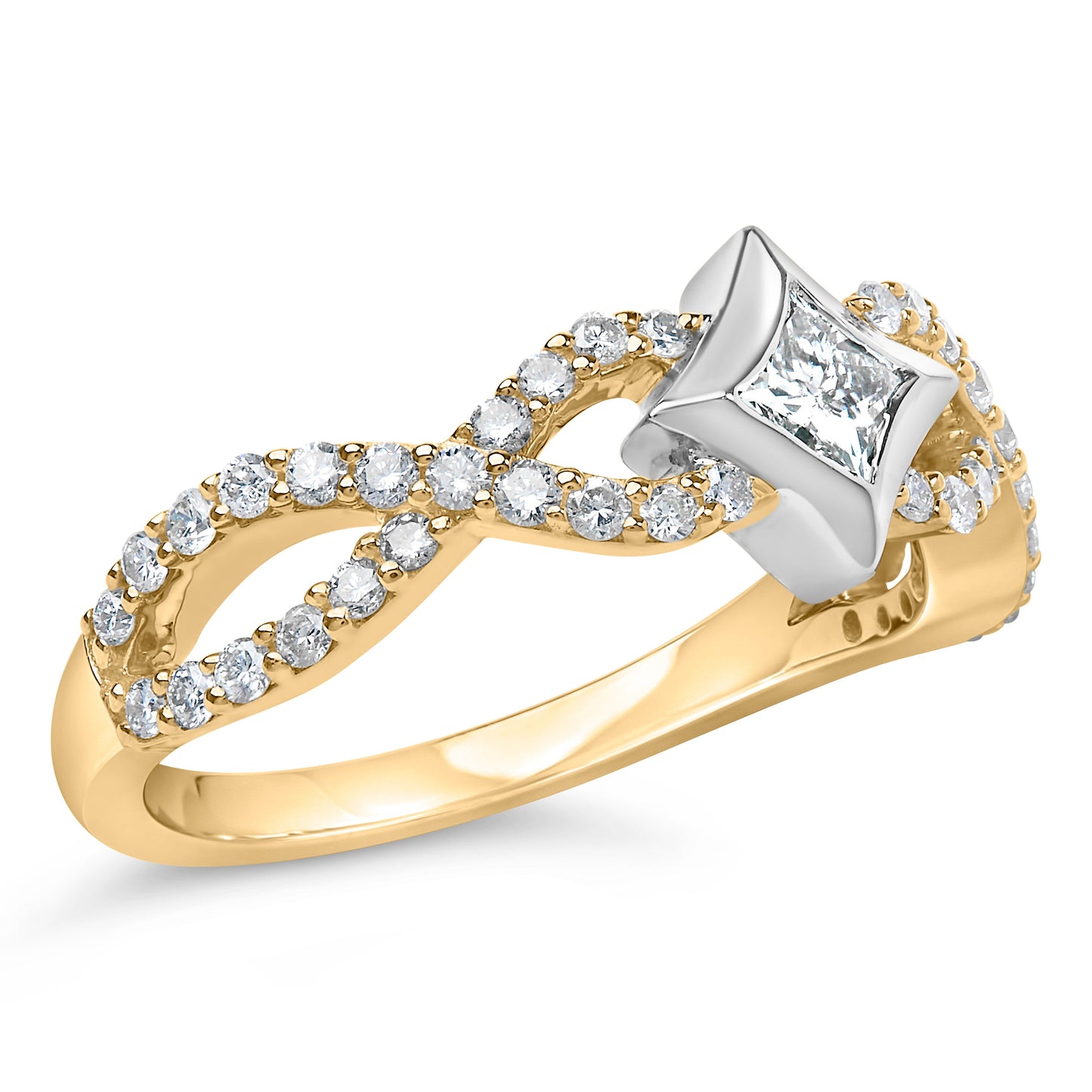 Anillo de Compromiso de Diamante en Forma de Cometa y Twist de Dos Tonos de 10K