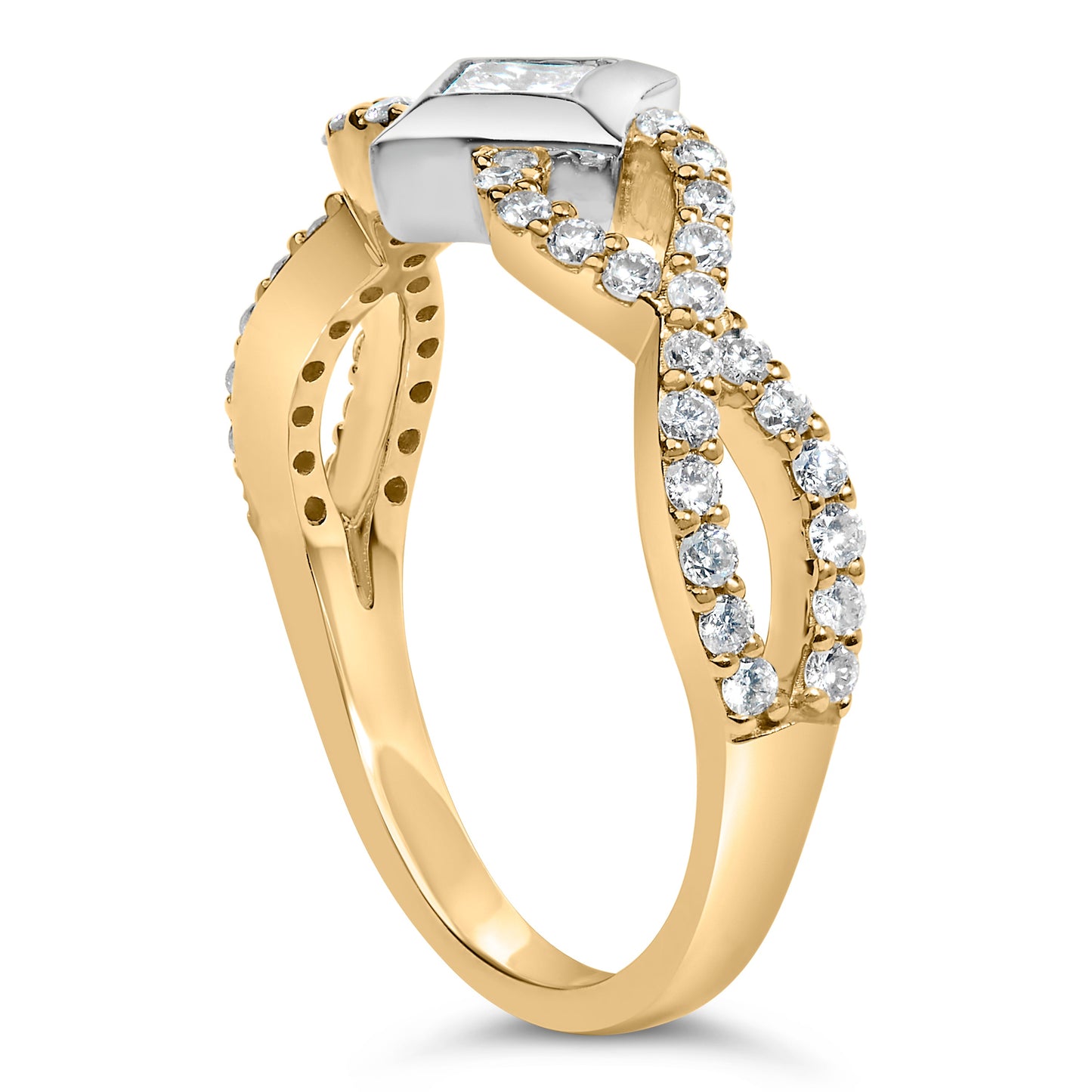 Anillo de Compromiso de Diamante en Forma de Cometa y Twist de Dos Tonos de 10K