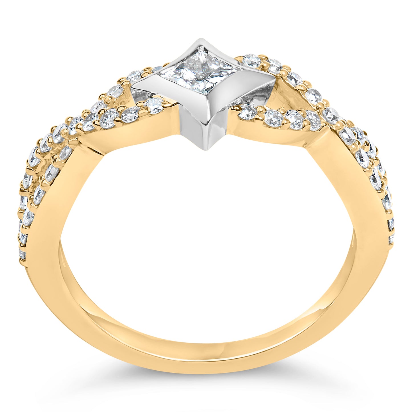 Anillo de Compromiso de Diamante en Forma de Cometa y Twist de Dos Tonos de 10K